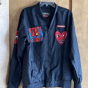 Keith Haring Members Only Black Zip Up Jacket, Men’s Medium, Graffiti Bomber